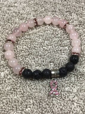 Breast Cancer Awareness Rose Quartz and Lava Stone Diffuser Bracelet